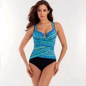 Miraclesuit Night Lights Escape Swimsuit 16 One-Piece Slimming Blue Black Beach